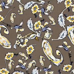 Crépon de viscose imprimé Paisley fond taupe