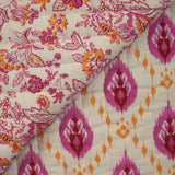 Double gaze matelassée double face indien Gurugram rose fond écru au mètre