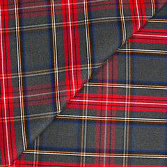 Gabardine polyviscose tissé teint à carreaux fond gris