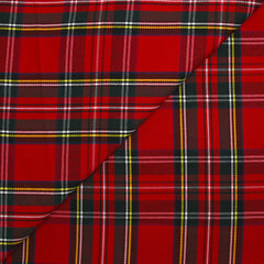 Gabardine polyviscose tissé teint à carreaux fond rouge