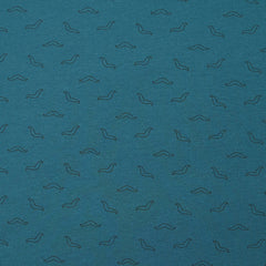 Jersey de coton imprimé moustache fond bleu pétrole