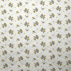 Jersey de coton matelassé imprimé fleurettes gris fond blanc