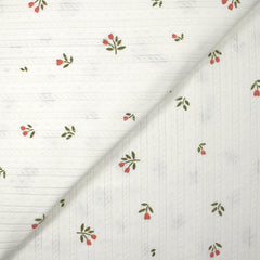 Jersey pointelle coton imprimé tulipes fond blanc cassé