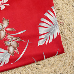 Jersey viscose imprimé Hawaii fond rouge fraise
