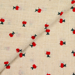 Lin viscose brodé cerise fond ficelle