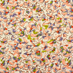 Lin viscose imprimé fleurs de pensées blush et violet fond écru