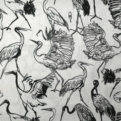 Lin viscose imprimé hérons fond blanc