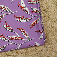 Maille de viscose satinée imprimée brin de muguet fond mauve