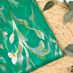 Mousseline de Soie dévorée Tlija or et argent fond vert menthe