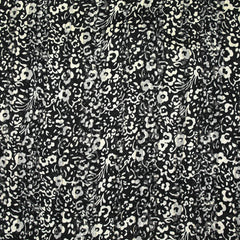 Mousseline imprimée bande satin fleurs fond noir