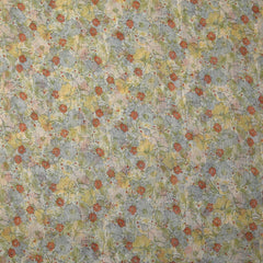 Mousseline nervurée imprimée fleurs rouge, bleu et jaune fond blanc