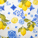 Polycoton imprimé citron azulejo fond blanc