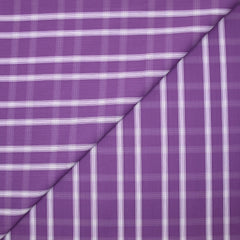 Polycoton tissé-teint ligne blanche contrastante écru fond violet améthyste