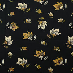 Popeline de coton imprimée fleur jaune pastel et miel fond noir