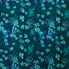 Popeline de coton imprimée fleurs turquoise fond bleu foncé