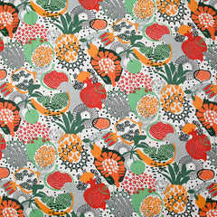 Popeline de coton imprimée fruit exotique orange et vert