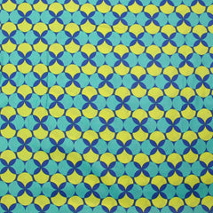 Popeline enduite imprimée pois & trèfle citron fond marine