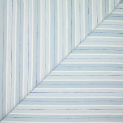 Popeline polycoton jacquard rayure blanche, gris-bleue et bleue marine doupionnée