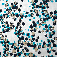 Satin de coton élasthanne dans les bulles turquoise fond blanc