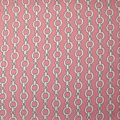 Satin de polyester léger imprimé maillons blanc fond rose