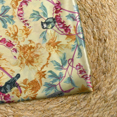 Satin de soie et viscose imprimé oiseaux fond jaune beurre