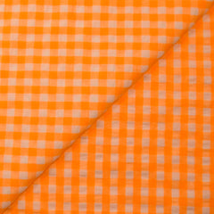 Seersucker Vichy orange fluo et écru