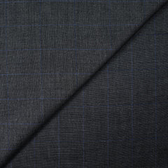 Tissu tailleur laine et cachemire à carreaux bleu fond gris anthracite