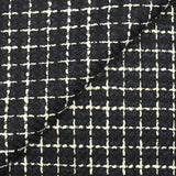 Tweed de laine mélangée à carreaux écru fond marine et noir
