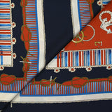 Twill de polyester satiné imprimé nœuds marins rouge et bleu fond bleu nuit