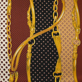 Twill de polyester satiné imprimé sangles dorées sur bandes bordeaux, ocre et noir