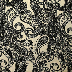 Twill de viscose imprimé ombre cachemire noir fond écru
