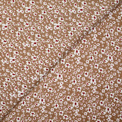 Viscose imprimée fleurs blanches et bordeaux fond noisette