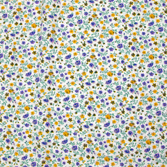 Viscose imprimée jardin secret violet et moutarde fond blanc