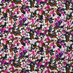 Viscose imprimée les fleurs d'Ornella violet, fuchsia et marron
