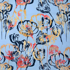 Viscose imprimée ombre de tulipes fond bleu