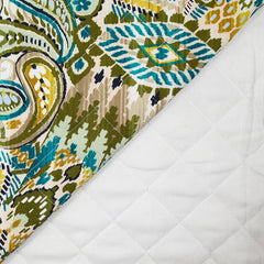 Viscose matelassée double face ikat et cachemire vert et ocre au mètre
