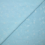 Voile de polyester brodé floral bohème bleu ciel