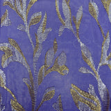 Mousseline de Soie bleu roi Lys jacquard tissées or et argent